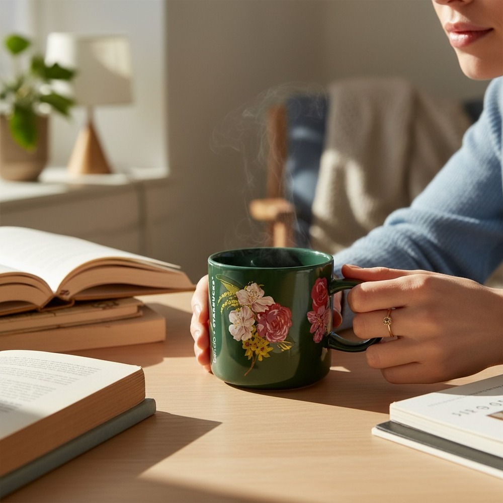Starbucks ban.do Floral Coffee Mug 12oz Green NWT Limited Edition 2018